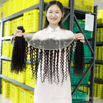 Annione Kinky Curly Hair Bundles With Transparent Lace Frontal Brazilian Human Hair Bundles Vendor 2 3 Bundles With Frontal